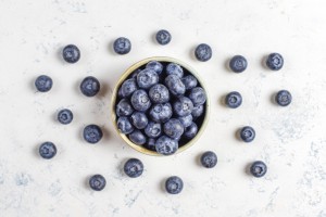 Various fresh summer berries,blueberries,red currant,top view.